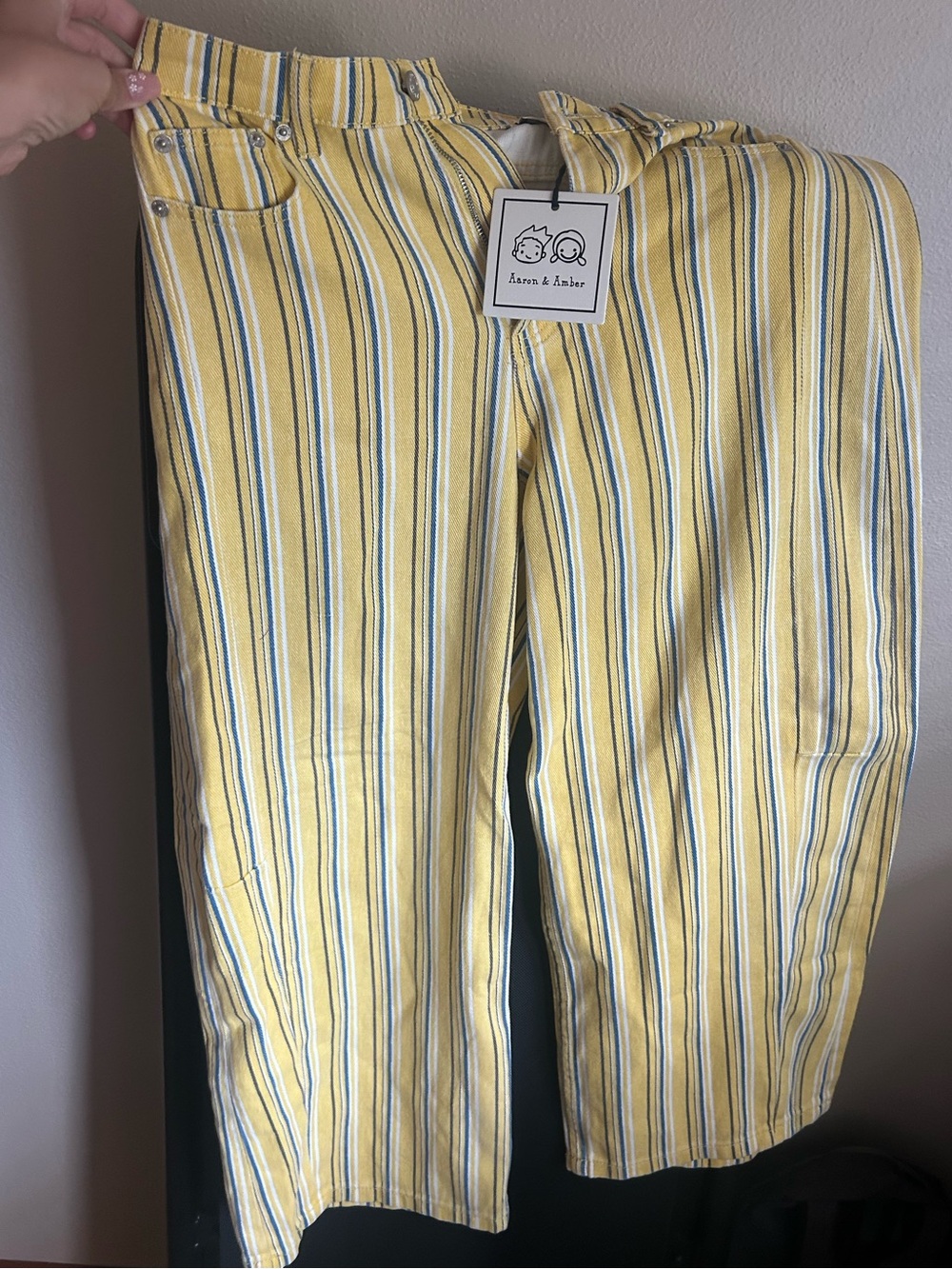 Striped Yellow Ankle Jeans - Women - Picture 2 of 4